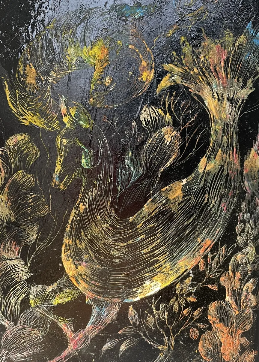 Painting titled Untitled - Scratchboard 3 by Shahrzad