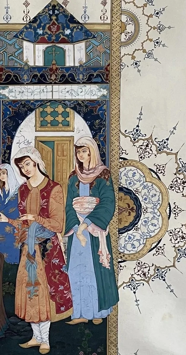 Watercolor & Gouache painting titled The Sheikh and the Maiden by Shahrzad